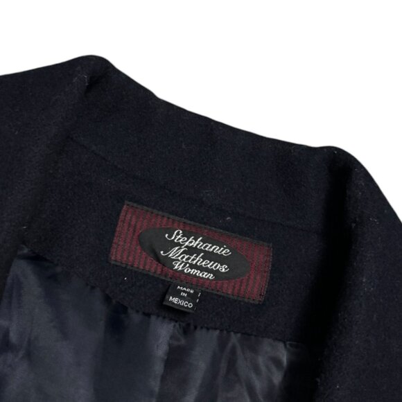 Stephanie Mathews Woman VINTAGE 90s Blue Luxury Designer WOOL Pea Coat 2XL - Picture 3 of 4